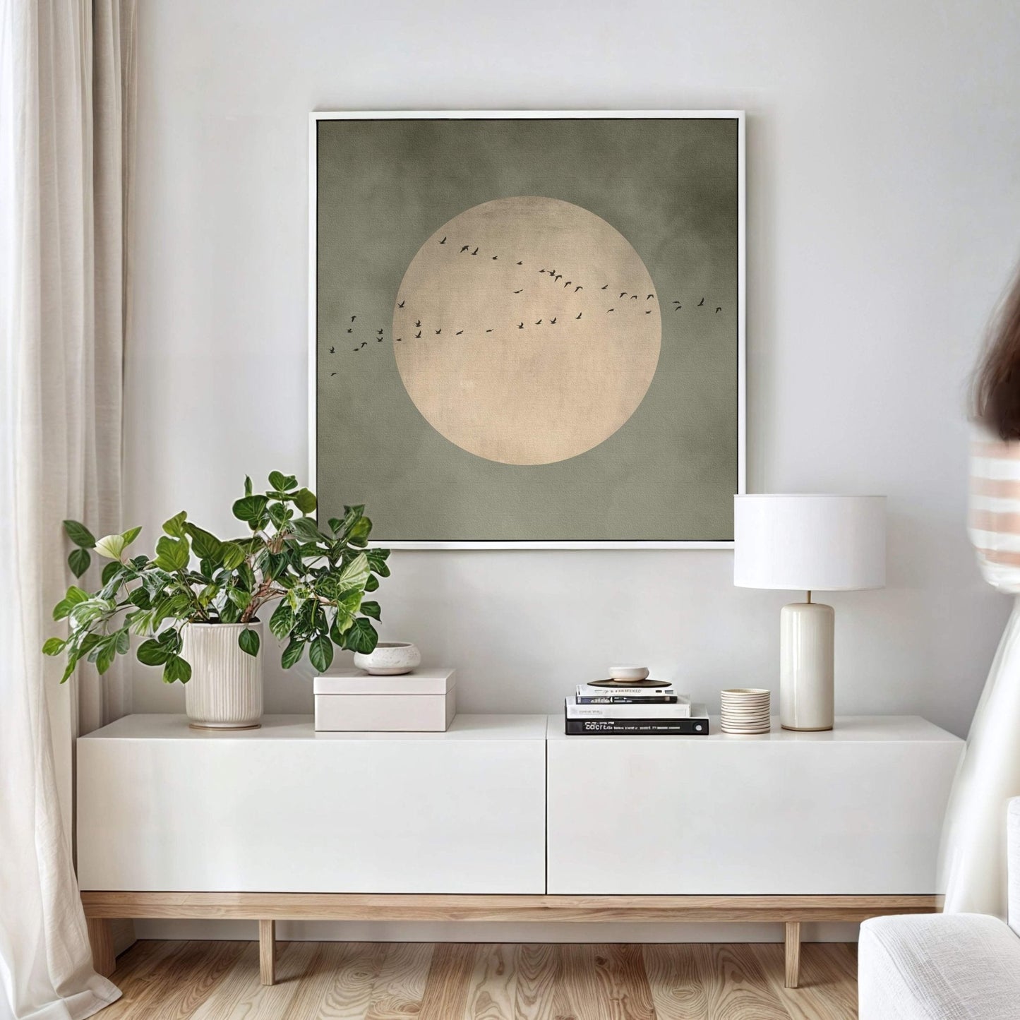 Full Moon Square Framed Canvas - Olive / Square - AureousHome