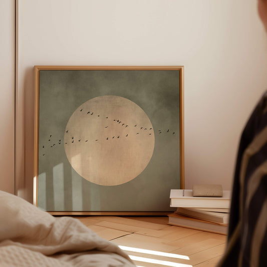 Full Moon Square Framed Canvas - Olive / Square - AureousHome