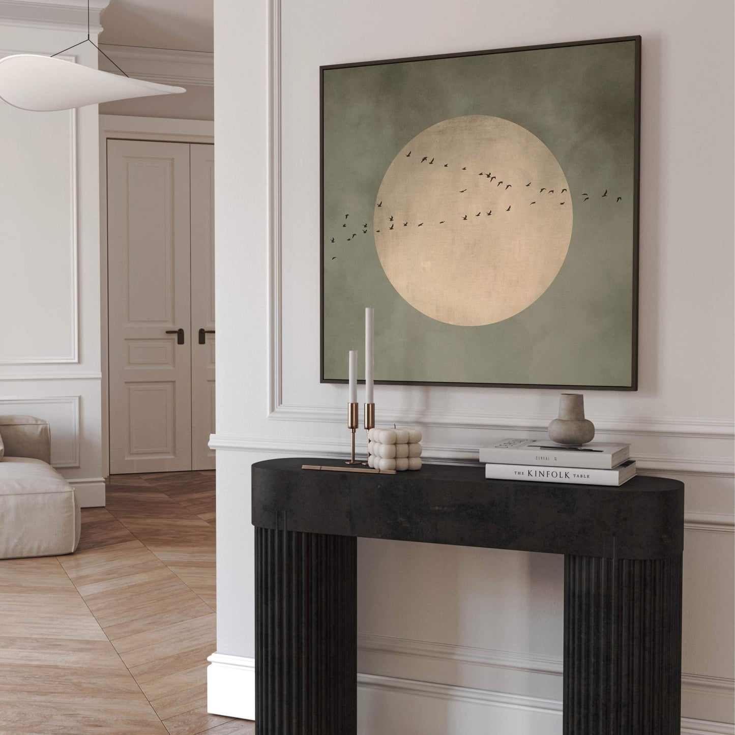 Full Moon Square Framed Canvas - Olive / Square - AureousHome