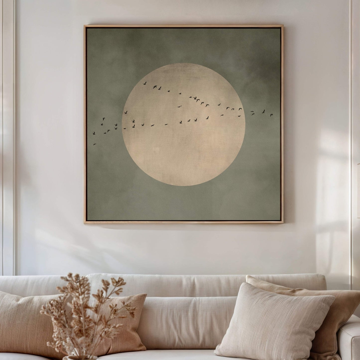 Full Moon Square Framed Canvas - Olive / Square - AureousHome