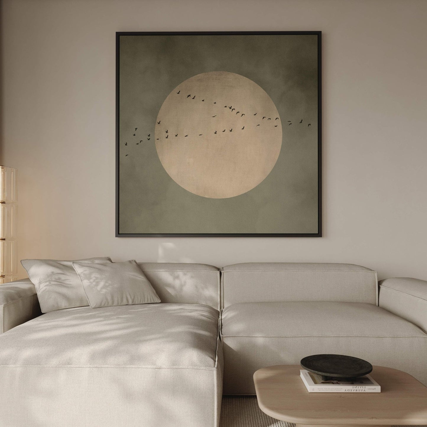 Full Moon Square Framed Canvas - Olive / Square - AureousHome