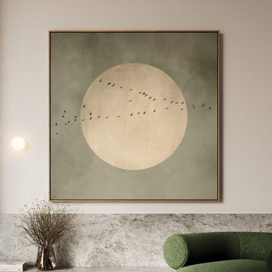 Full Moon Square Framed Canvas - Olive / Square - AureousHome