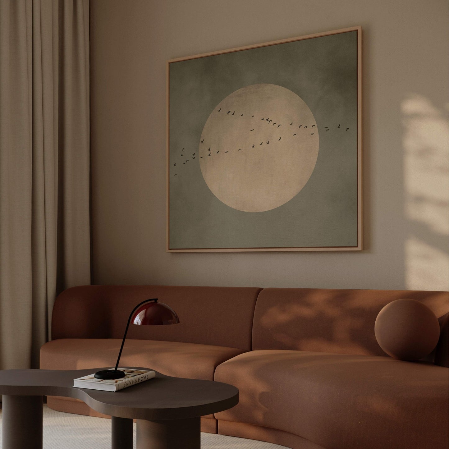 Full Moon Square Framed Canvas - Olive / Square - AureousHome