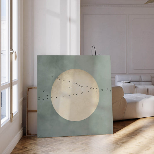 Full Moon Square Framed Canvas - Sage - AureousHome