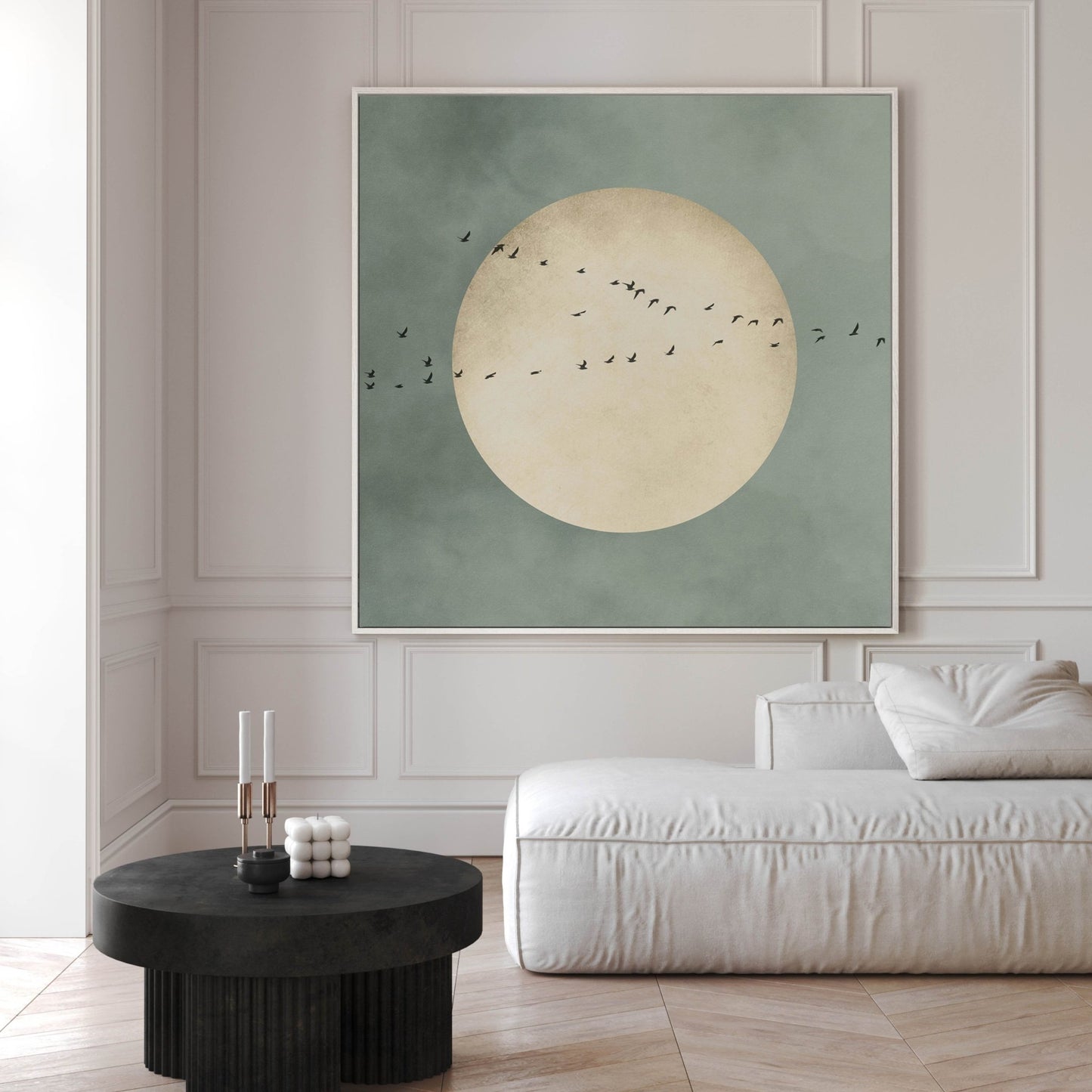 Full Moon Square Framed Canvas - Sage - AureousHome