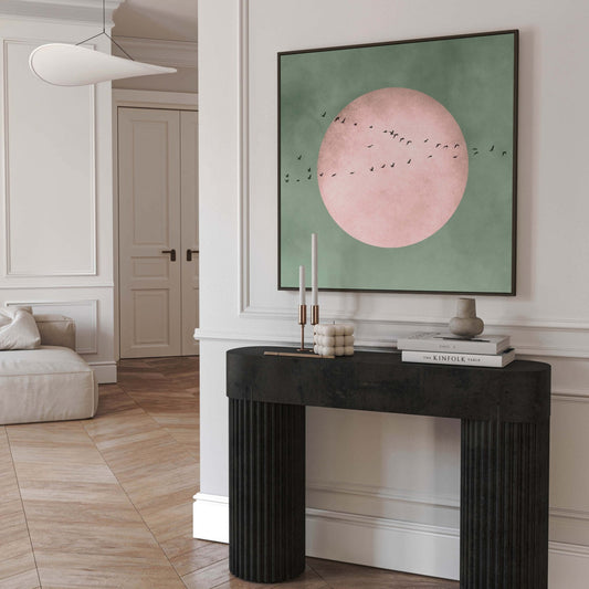 Full Moon Square Framed Canvas - Sage / Blush - AureousHome