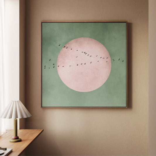 Full Moon Square Framed Canvas - Sage / Blush - AureousHome