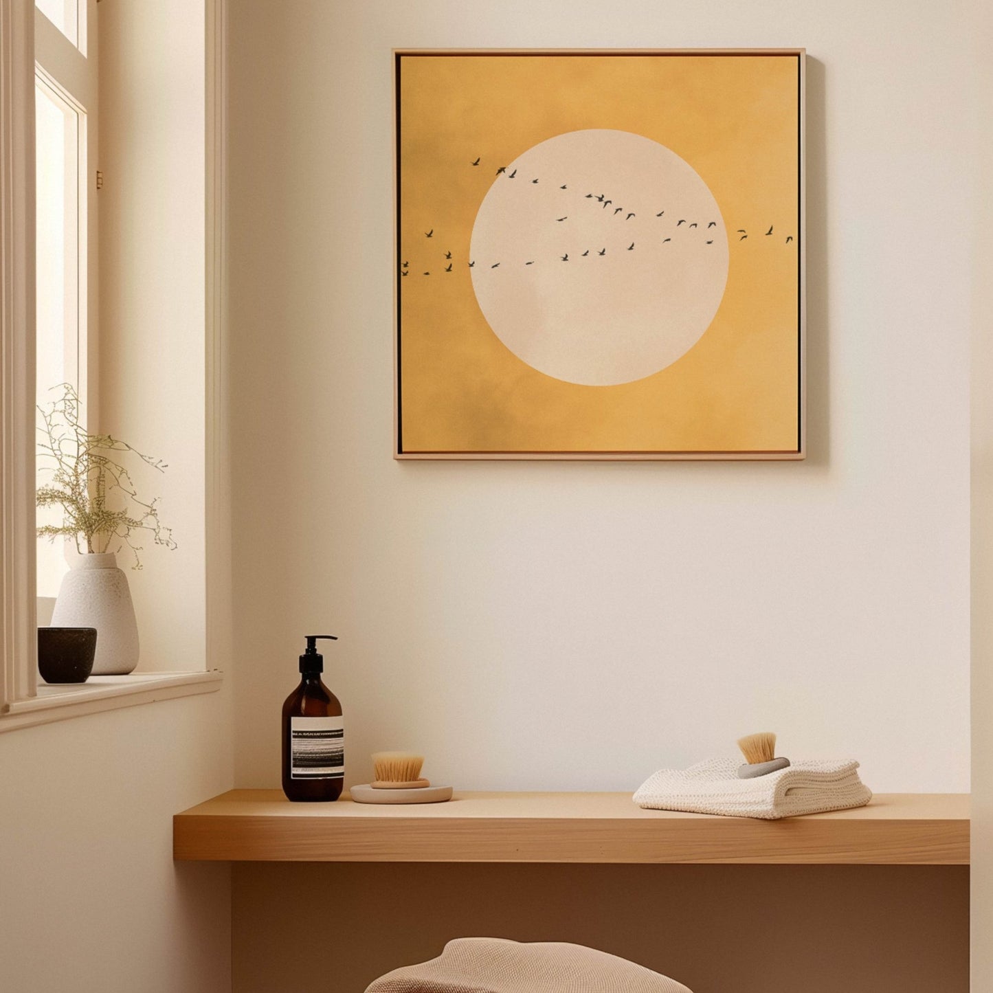 Full Moon Square Framed Canvas - Yellow - AureousHome