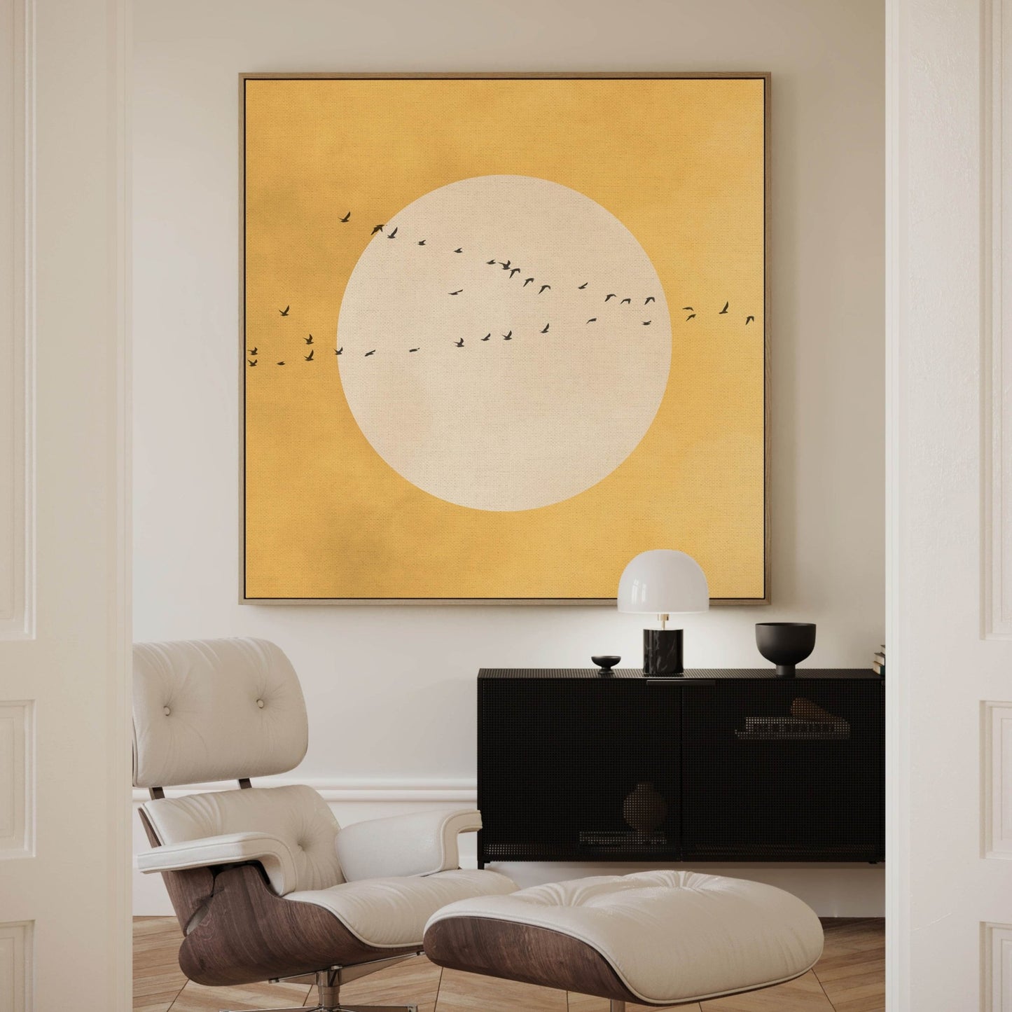 Full Moon Square Framed Canvas - Yellow - AureousHome