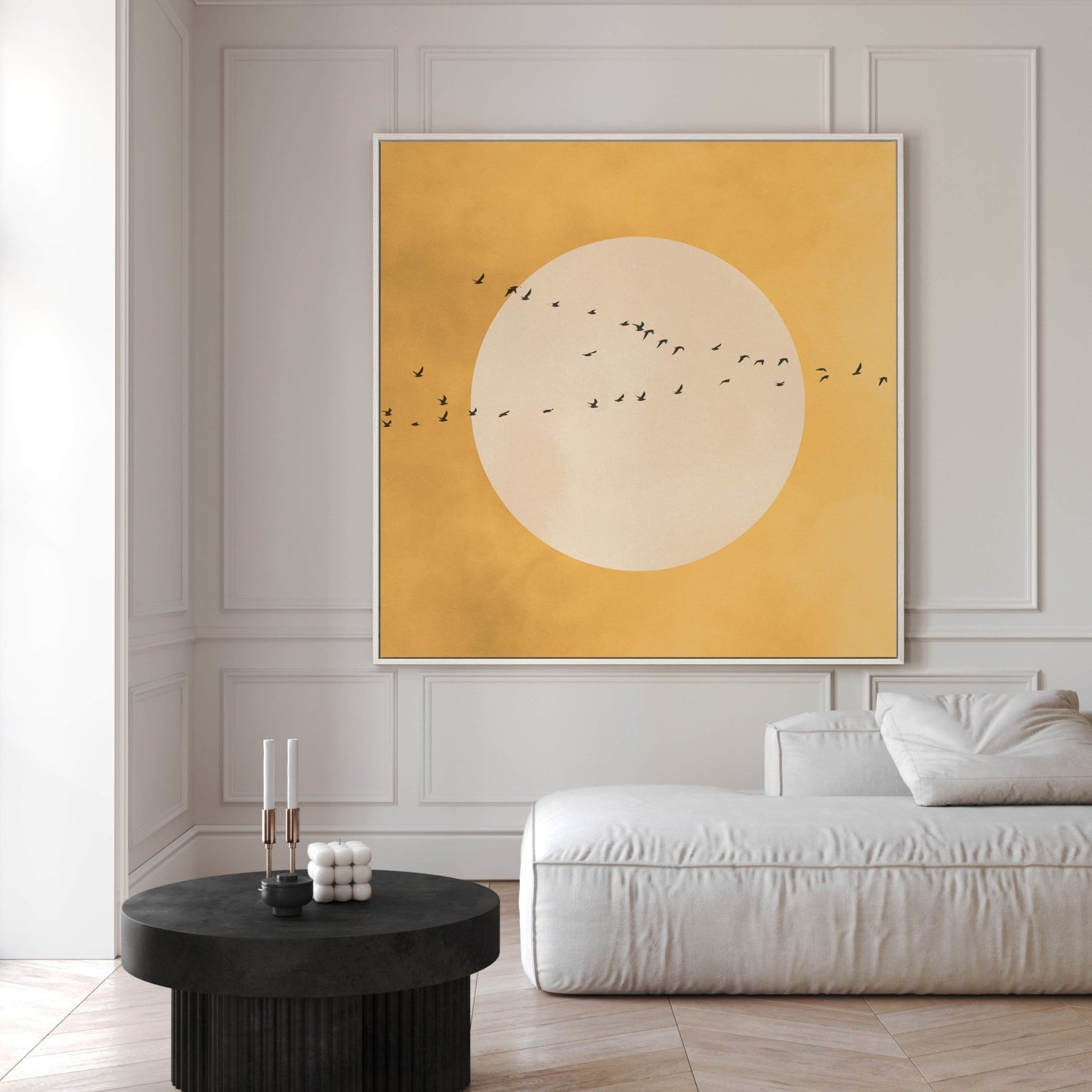 Full Moon Square Framed Canvas - Yellow - AureousHome