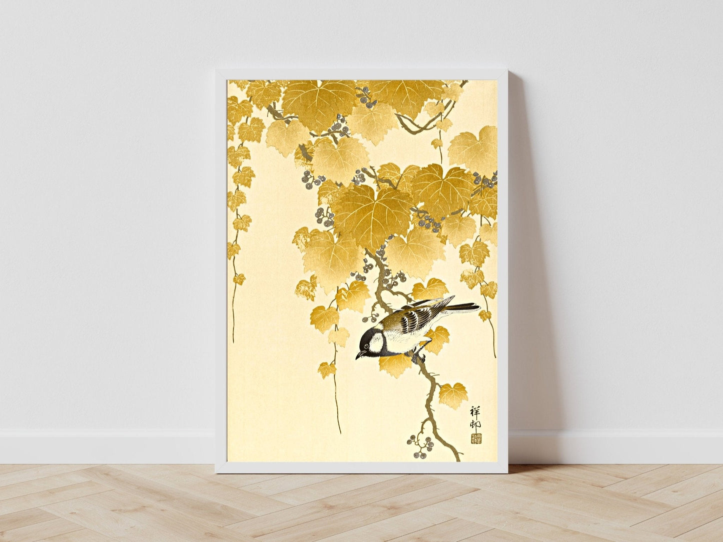 Great Tit on a Paulownia Branch - Buttermilk - AureousHome