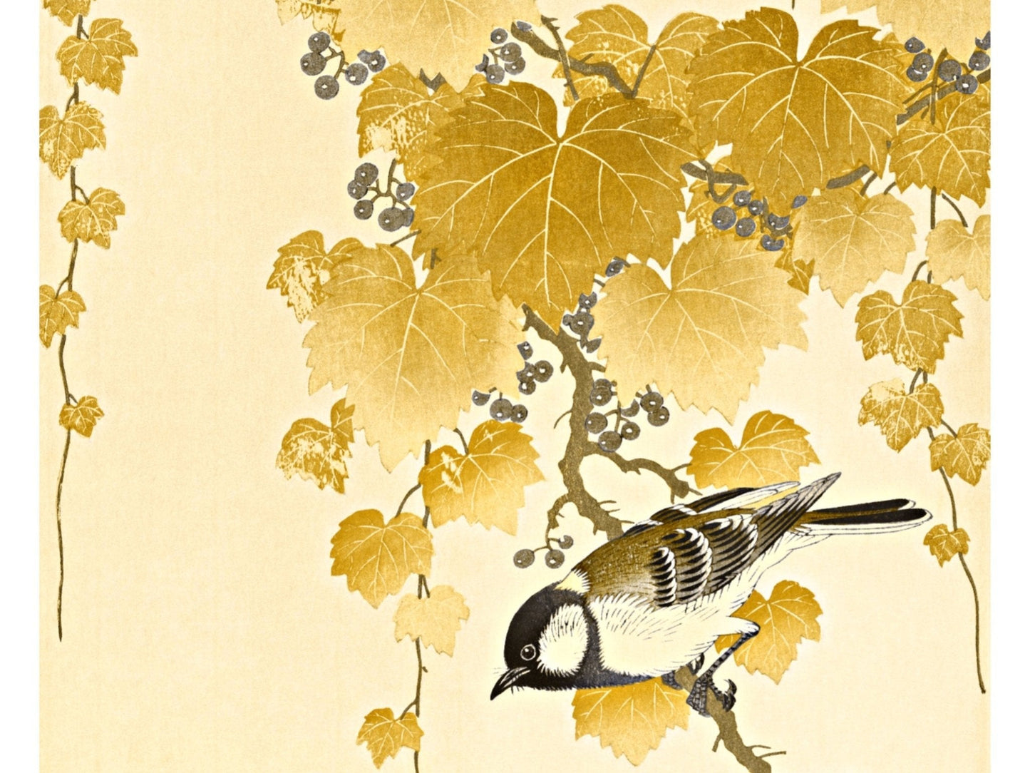Great Tit on a Paulownia Branch - Buttermilk - AureousHome