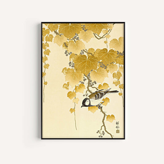 Great Tit on a Paulownia Branch - Buttermilk - AureousHome