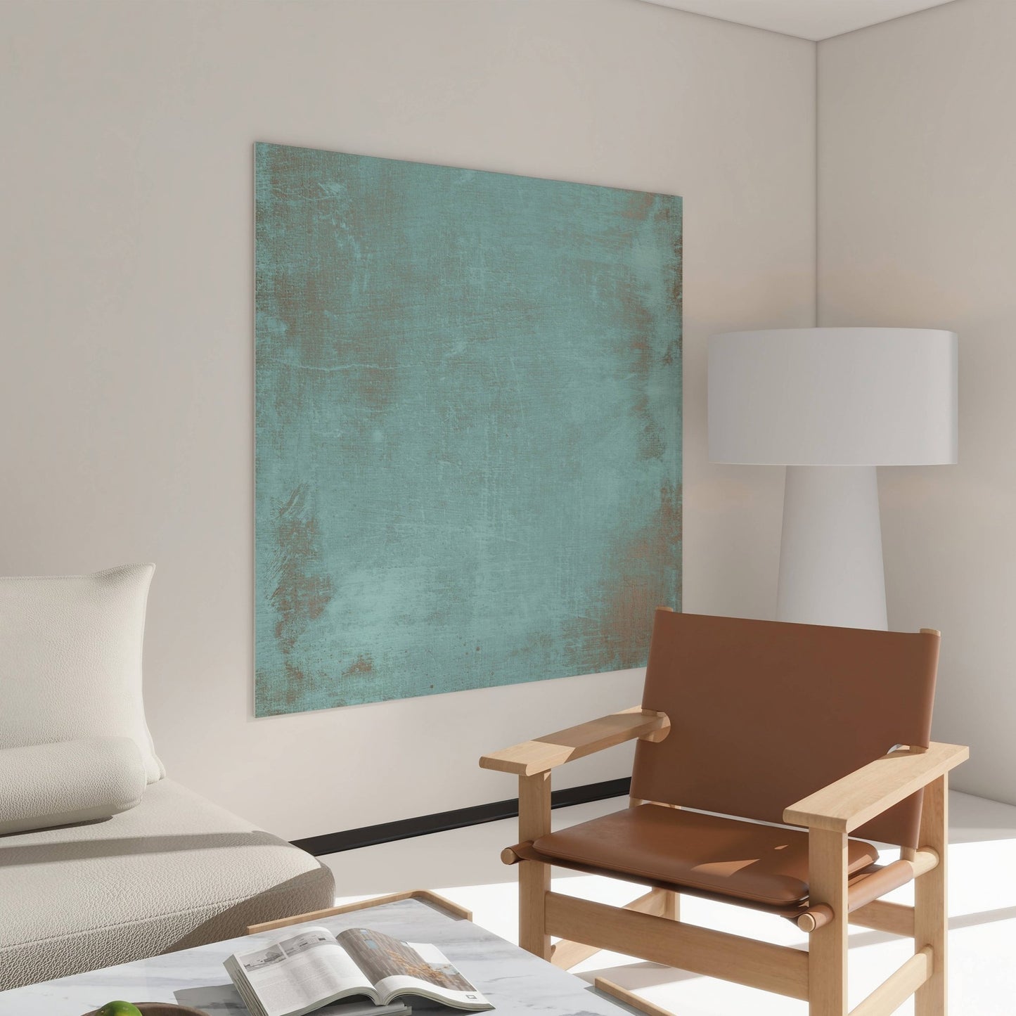 Grunge Square Framed Canvas - Turquoise - AureousHome