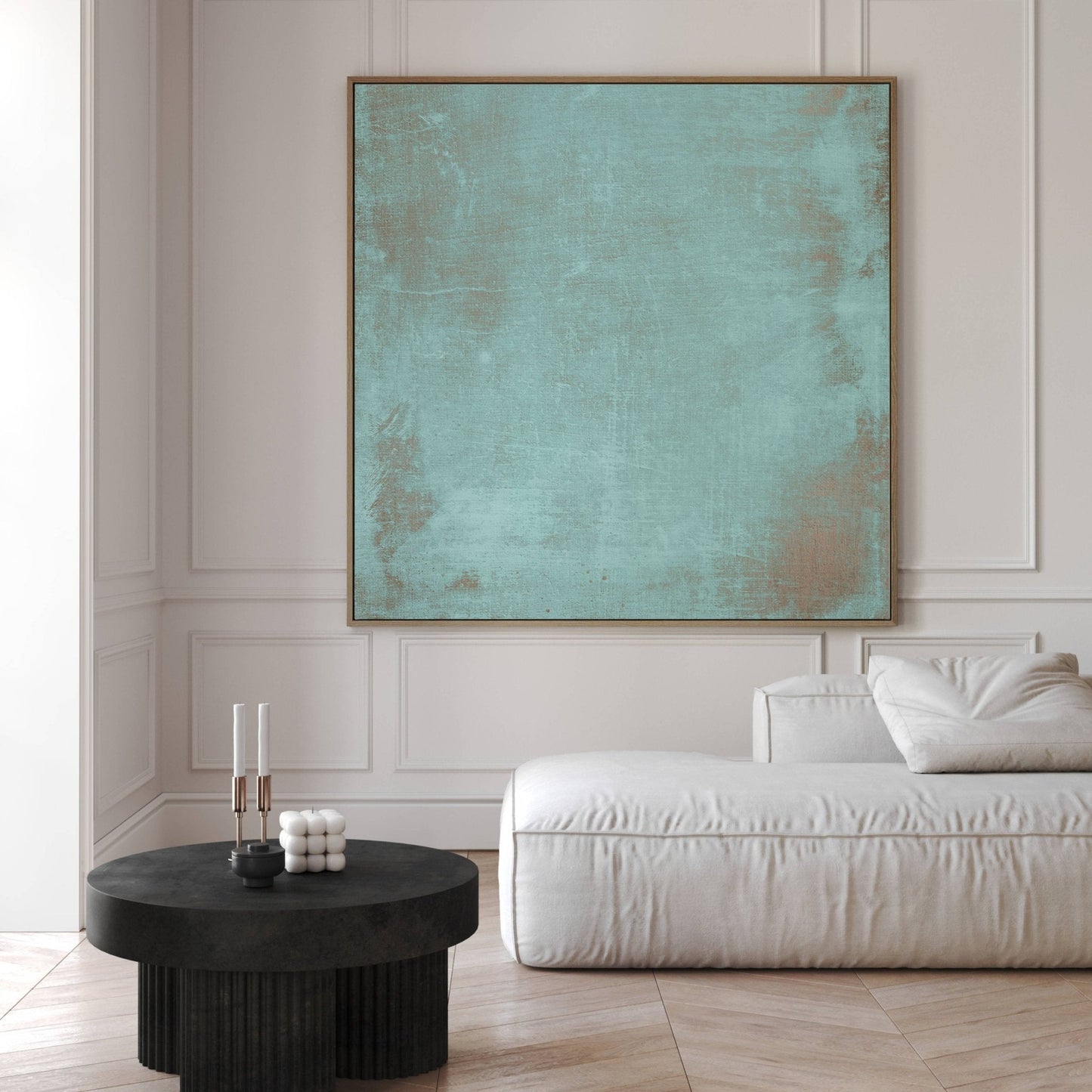 Grunge Square Framed Canvas - Turquoise - AureousHome