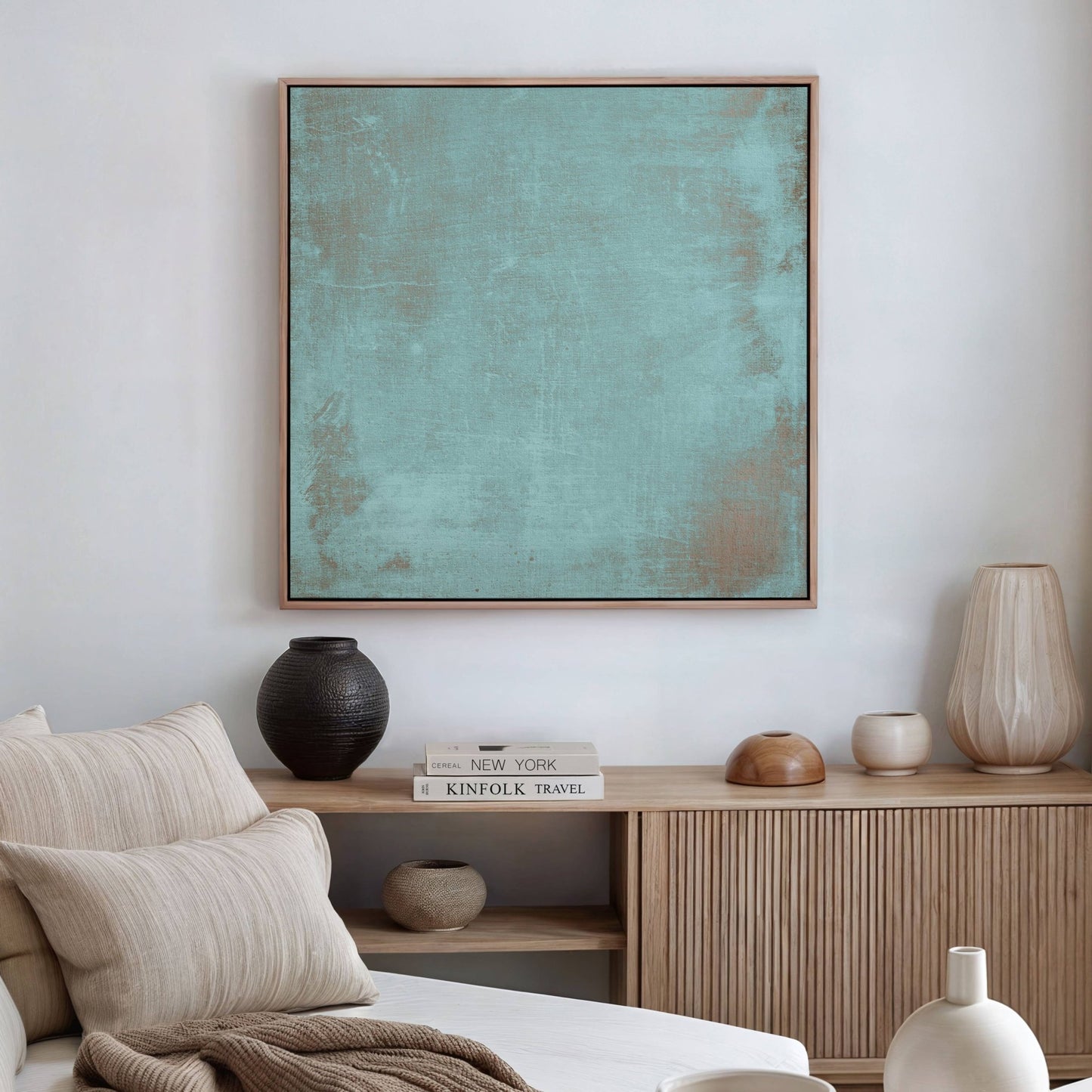 Grunge Square Framed Canvas - Turquoise - AureousHome