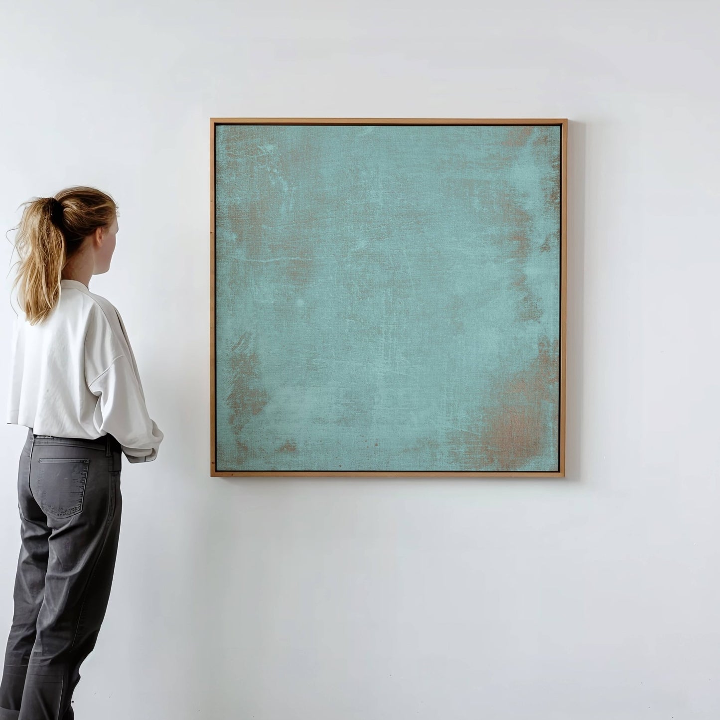 Grunge Square Framed Canvas - Turquoise - AureousHome