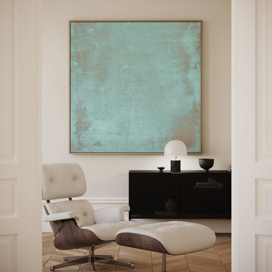 Grunge Square Framed Canvas - Turquoise - AureousHome