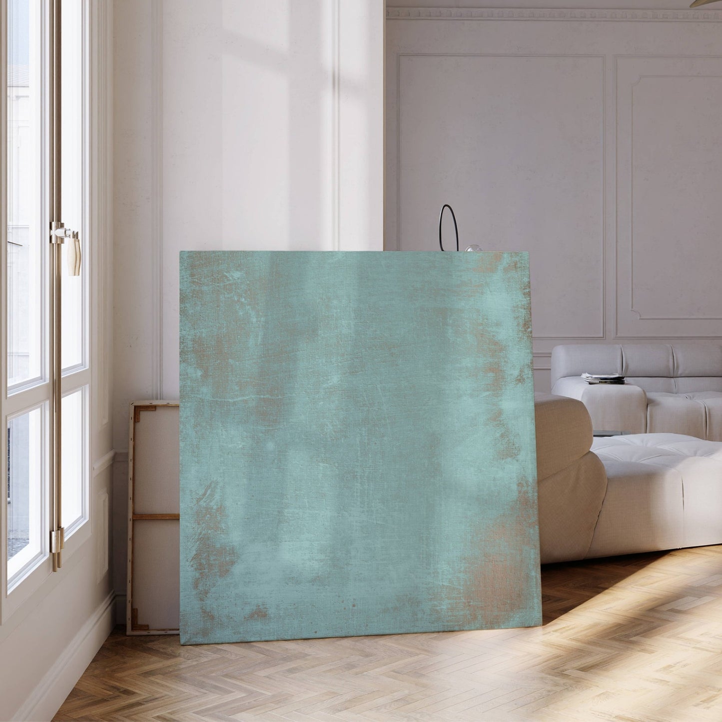 Grunge Square Framed Canvas - Turquoise - AureousHome