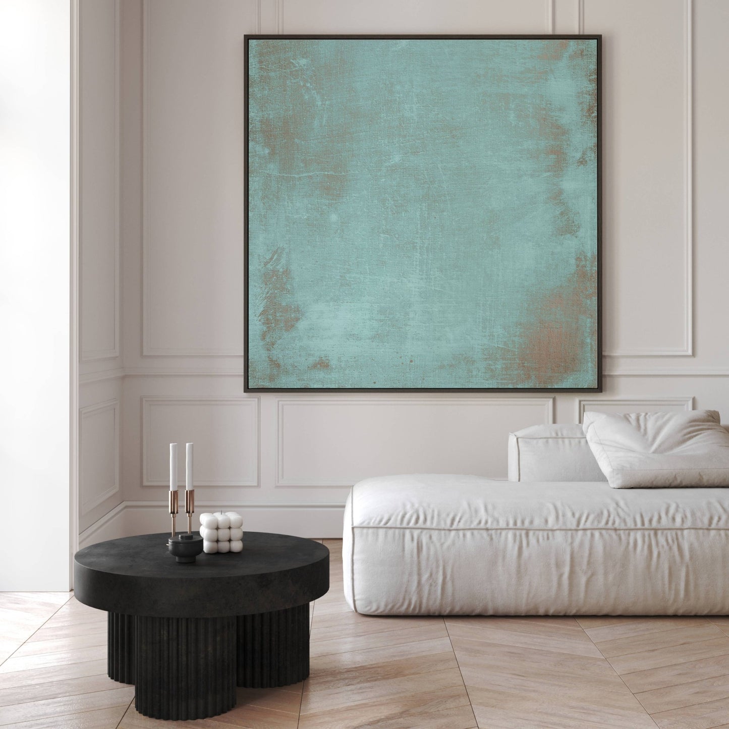 Grunge Square Framed Canvas - Turquoise - AureousHome