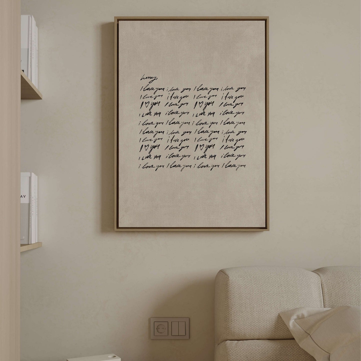Honey I Love You Framed Canvas - Neutral - AureousHome