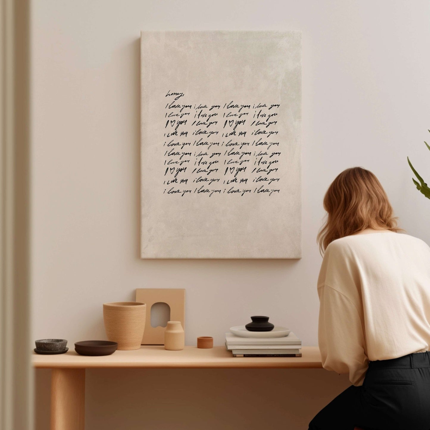 Honey I Love You Framed Canvas - Neutral - AureousHome