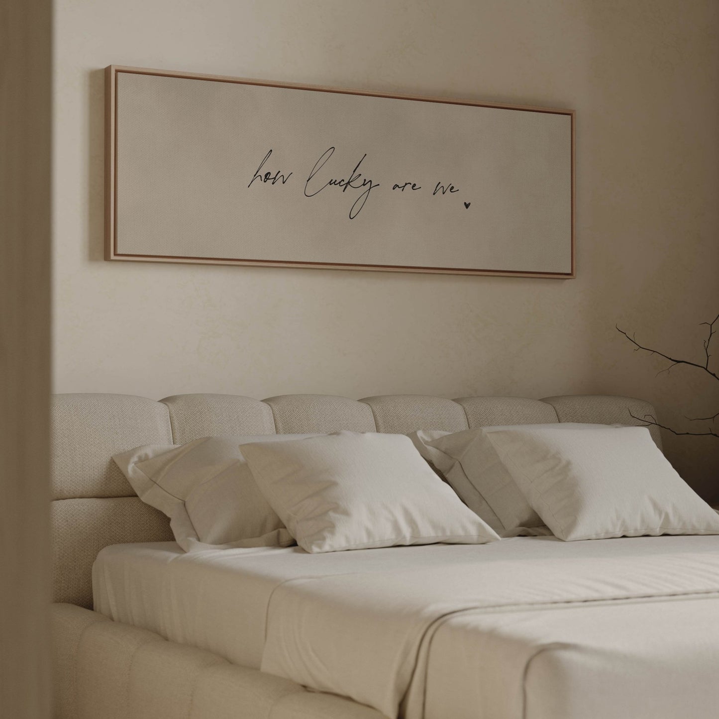 How Lucky Are We Framed Canvas - Beige / Black / Panoramic - AureousHome