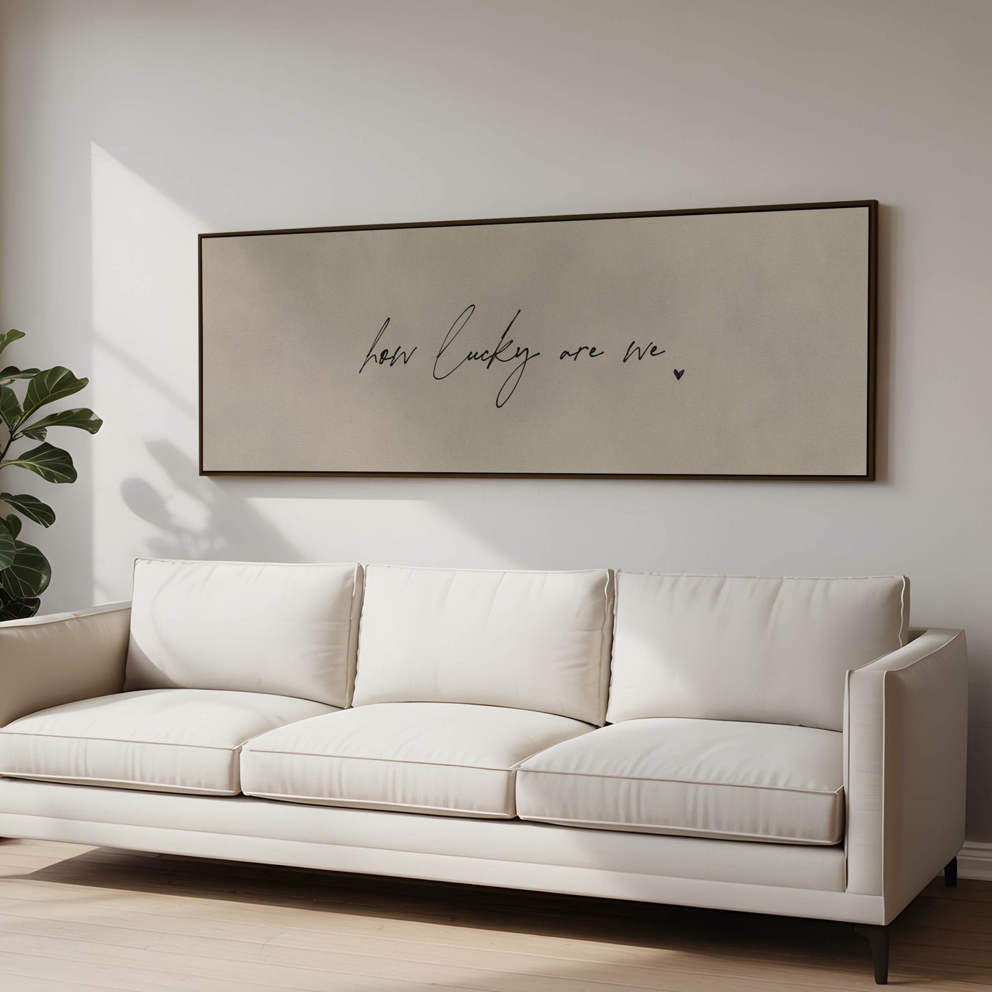 How Lucky Are We Framed Canvas - Beige / Black / Panoramic - AureousHome