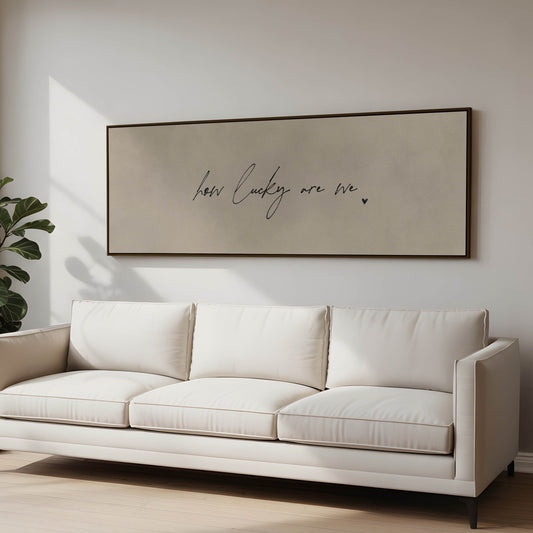 How Lucky Are We Framed Canvas - Beige / Black / Panoramic - AureousHome