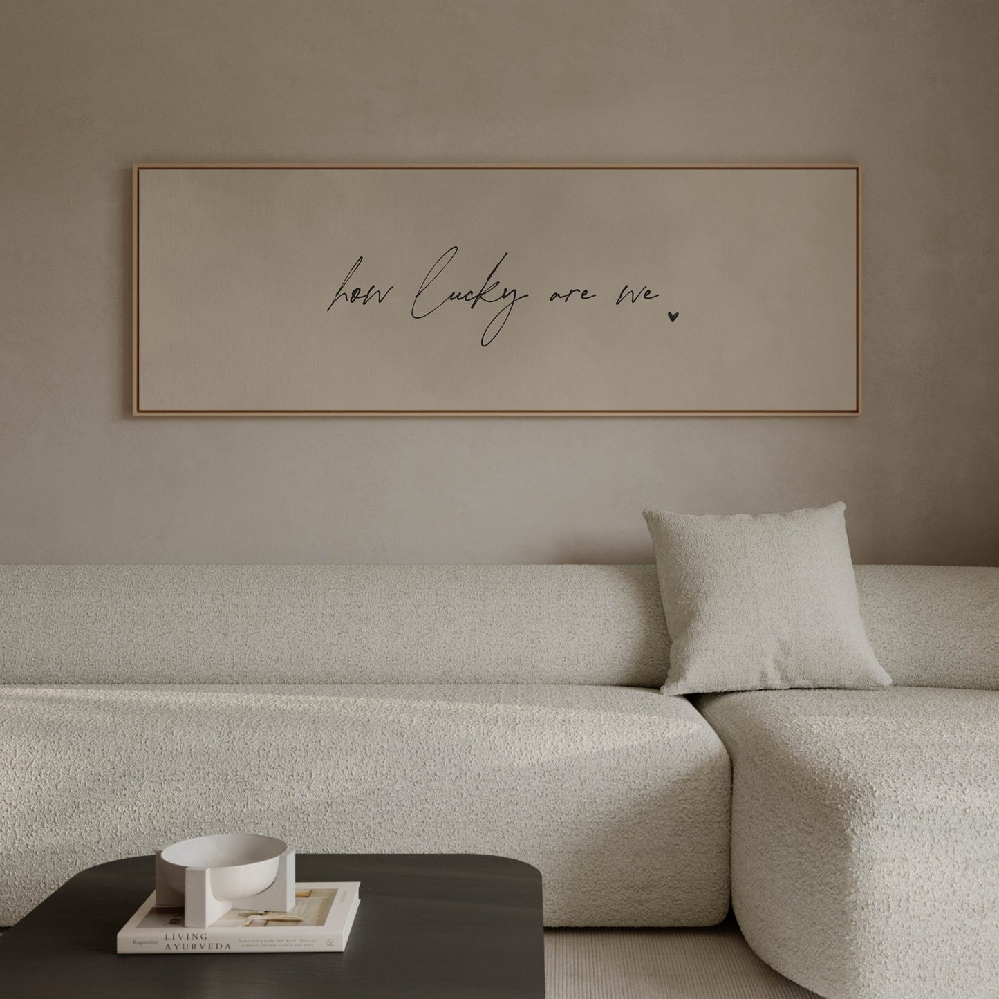 How Lucky Are We Framed Canvas - Beige / Black / Panoramic - AureousHome