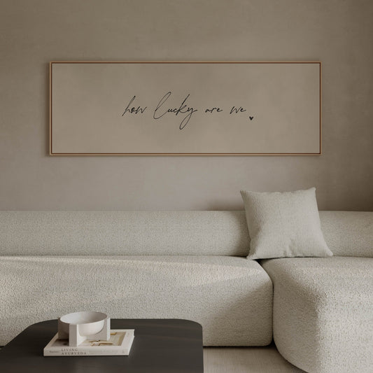 How Lucky Are We Framed Canvas - Beige / Black / Panoramic - AureousHome