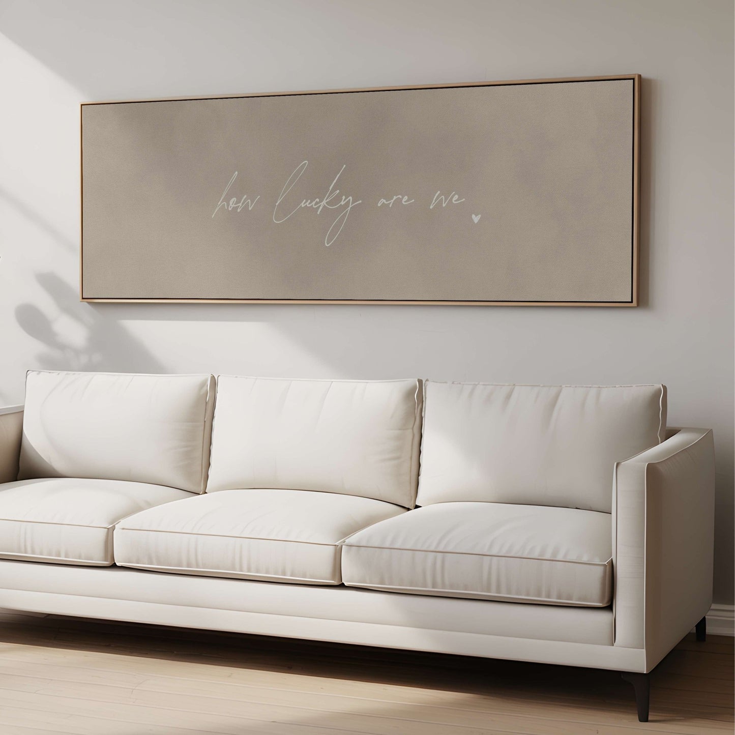 How Lucky Are We Framed Canvas - Beige / Panoramic - AureousHome