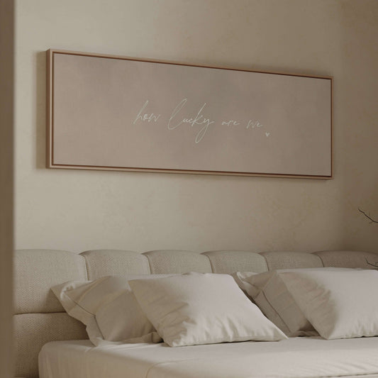 How Lucky Are We Framed Canvas - Beige / Panoramic - AureousHome