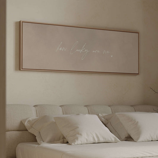 How Lucky Are We Framed Canvas - Beige / Panoramic - AureousHome