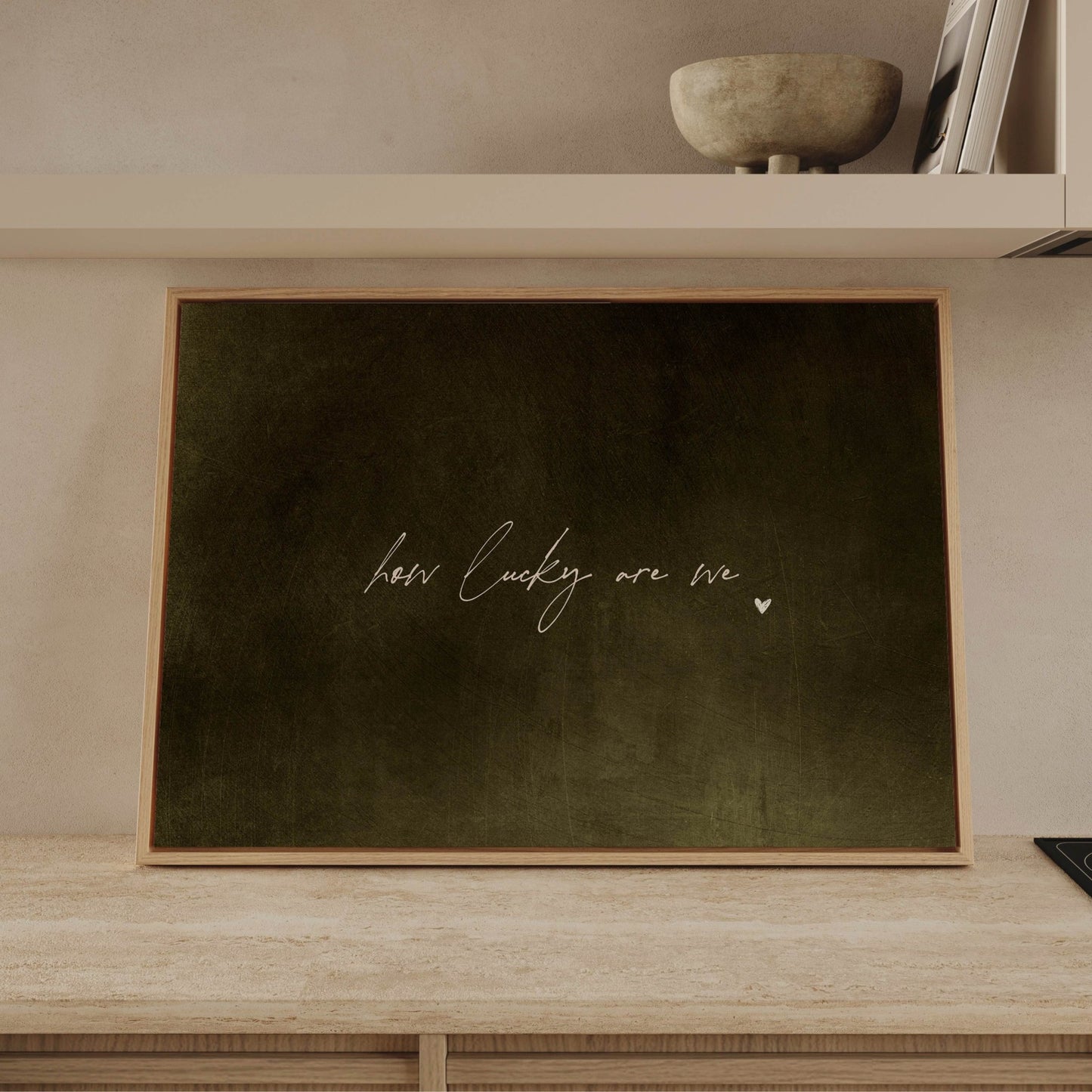 How Lucky Are We Framed Canvas - Earthy Green / Horizontal - AureousHome