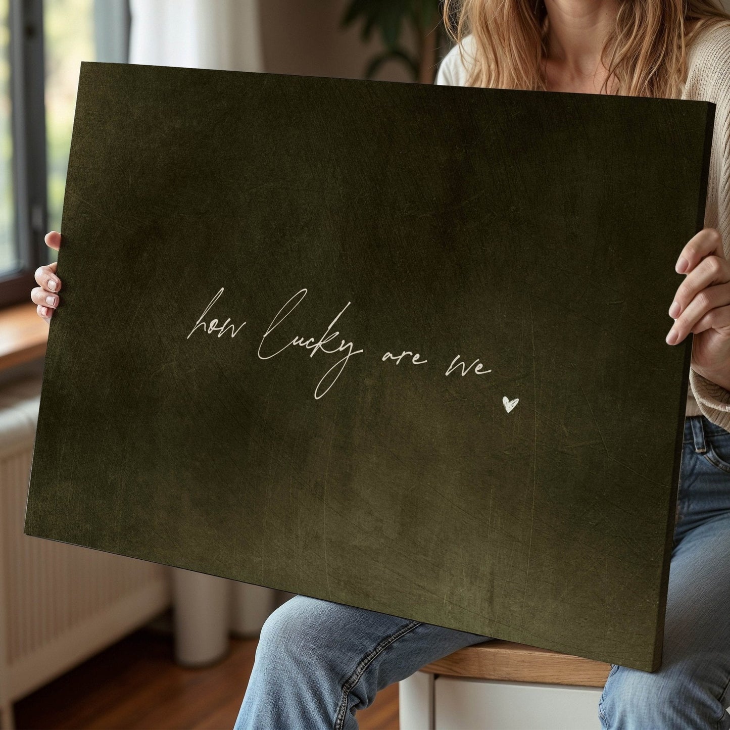 How Lucky Are We Framed Canvas - Earthy Green / Horizontal - AureousHome