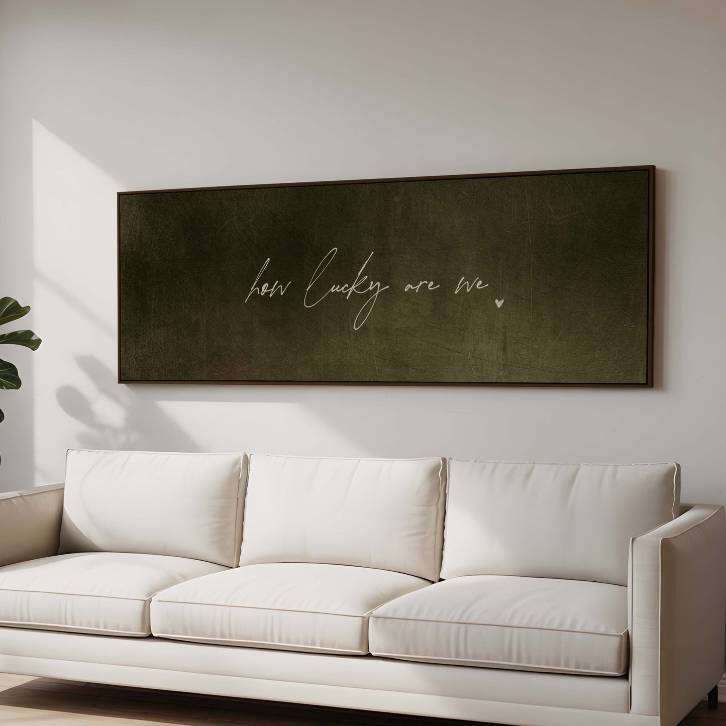 How Lucky Are We Framed Canvas - Earthy Green / Panoramic - AureousHome