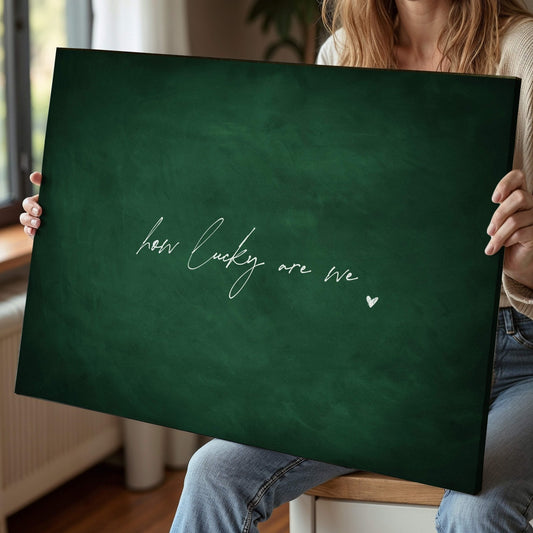 How Lucky Are We Framed Canvas - Emerald / Horizontal - AureousHome