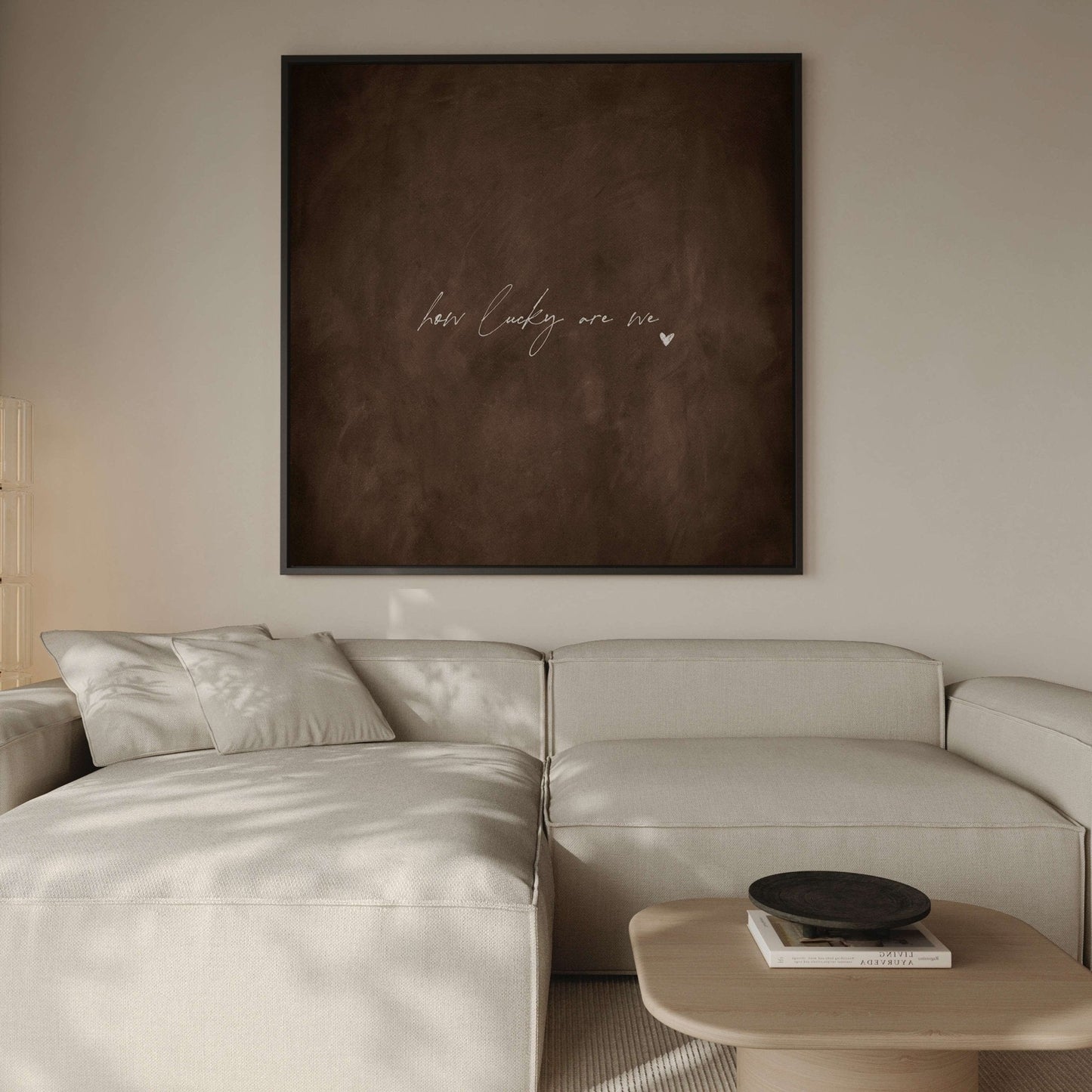 How Lucky Are We Framed Canvas - Espresso / Square - AureousHome
