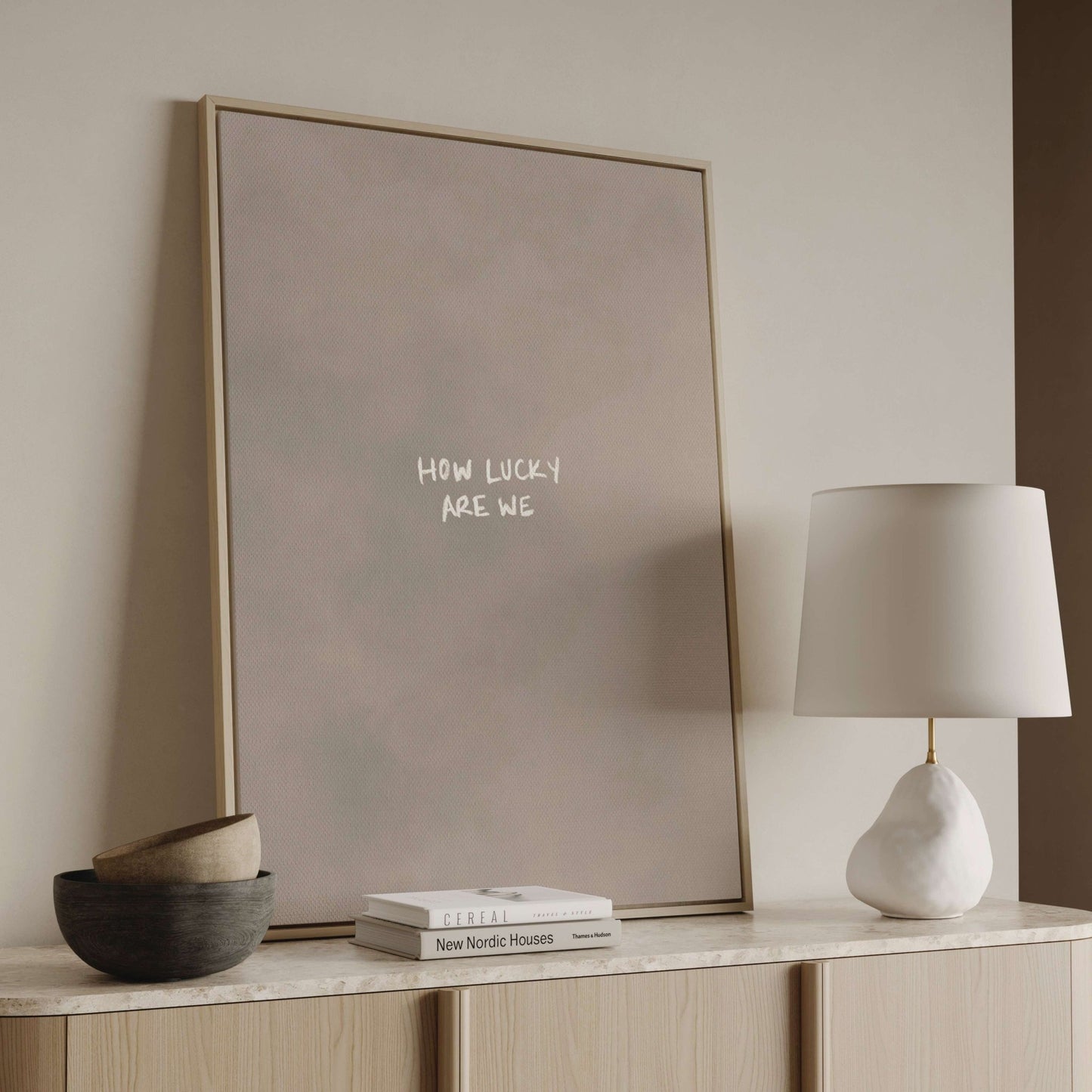 How Lucky Are We Framed Canvas - Neutral - AureousHome