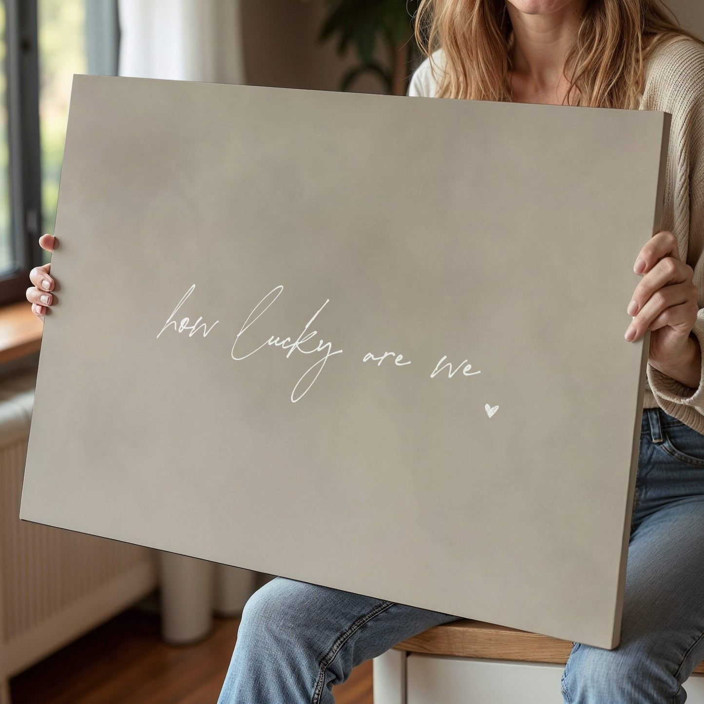 How Lucky Are We Framed Canvas - Neutral / Horizontal - AureousHome