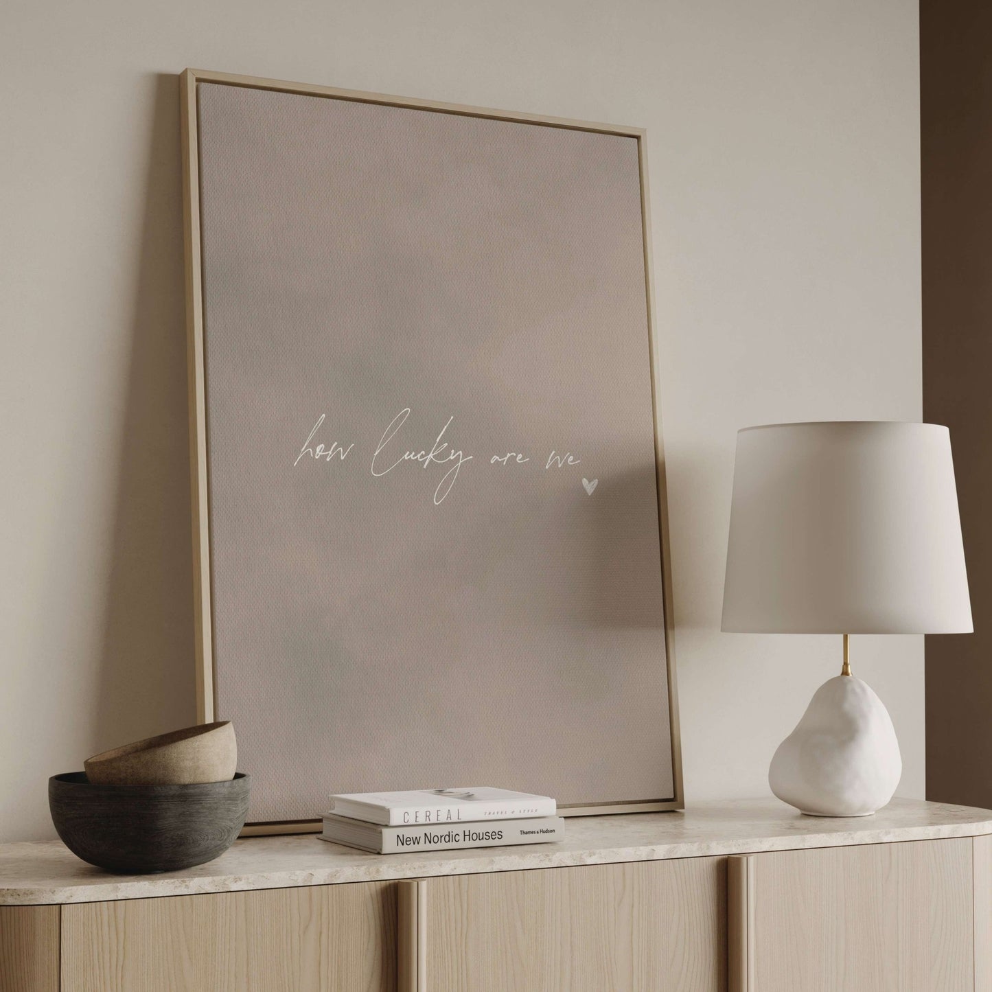 How Lucky Are We Framed Canvas - Neutral / White - AureousHome