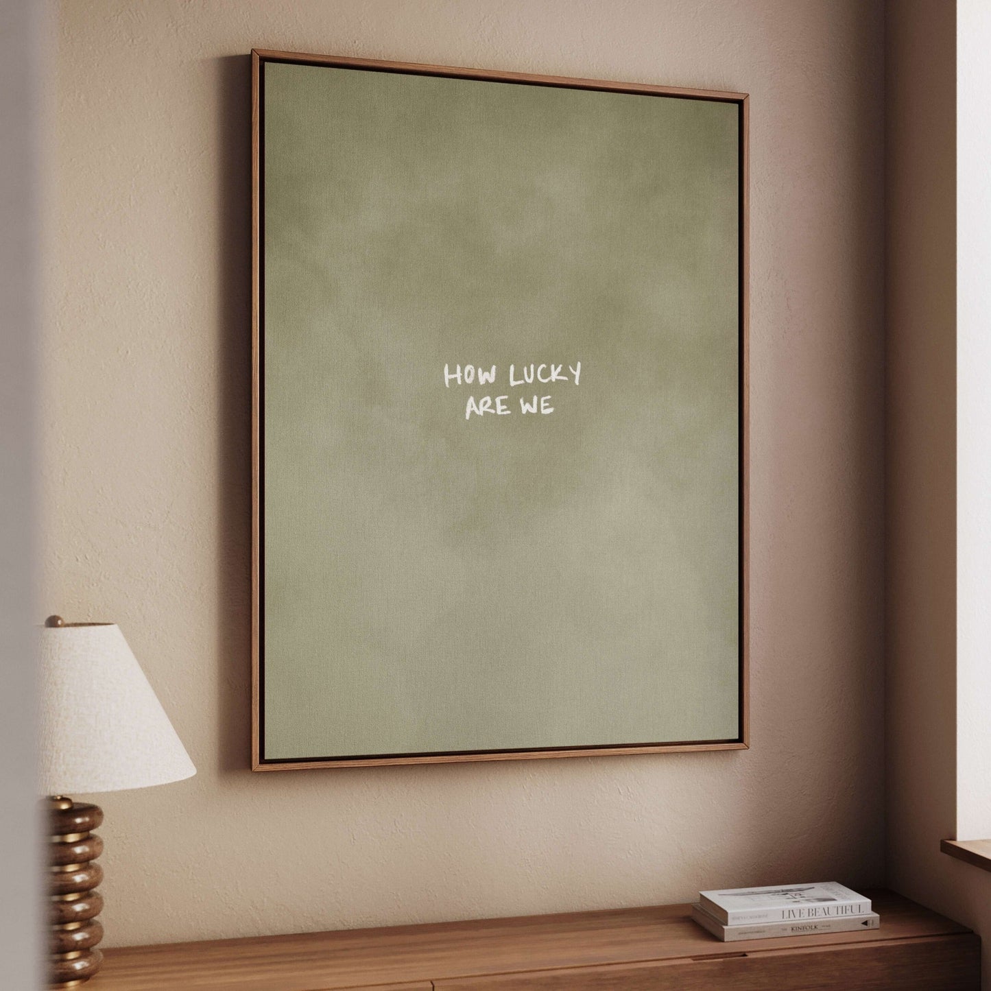 How Lucky Are We Framed Canvas - Olive - AureousHome