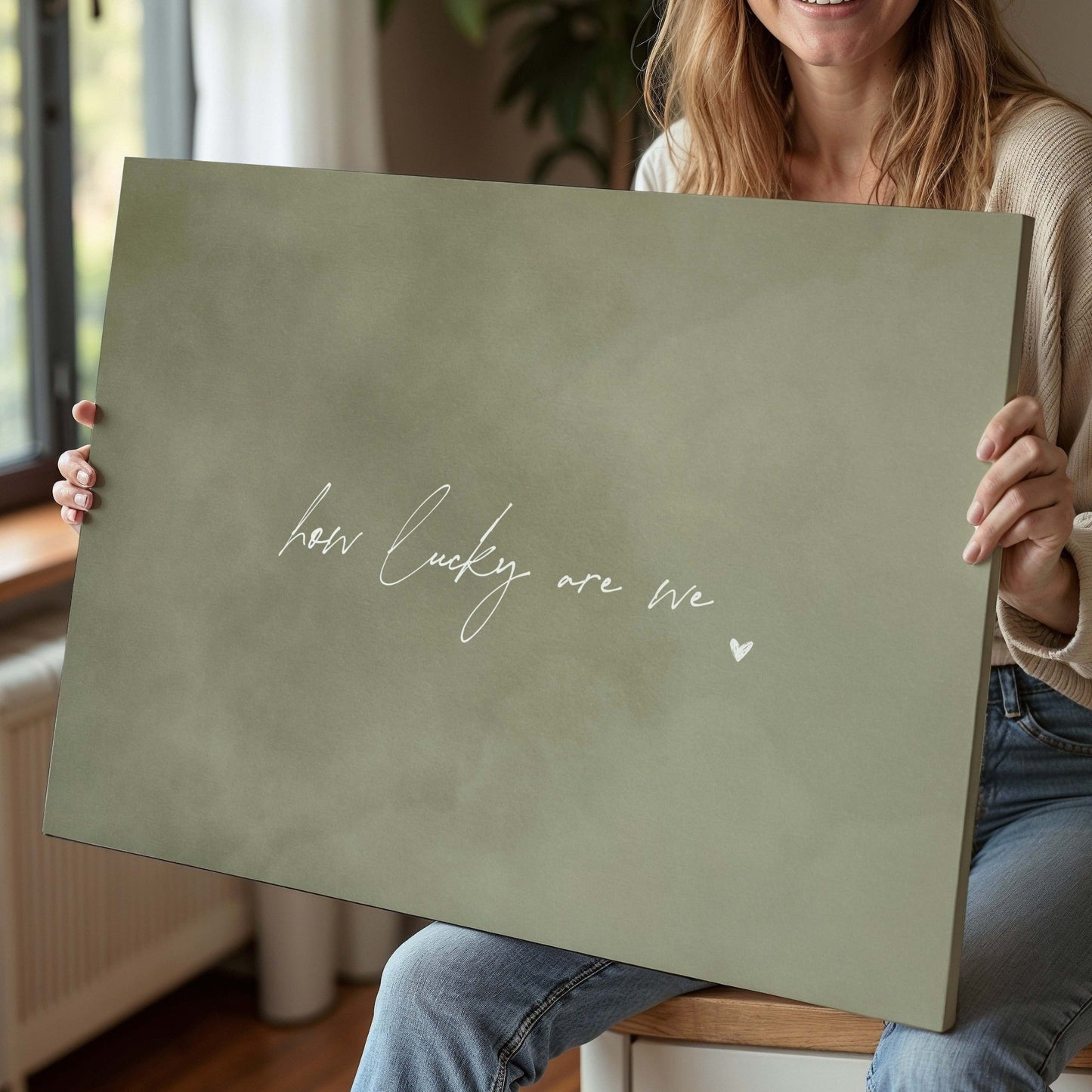 How Lucky Are We Framed Canvas - Olive / Horizontal - AureousHome