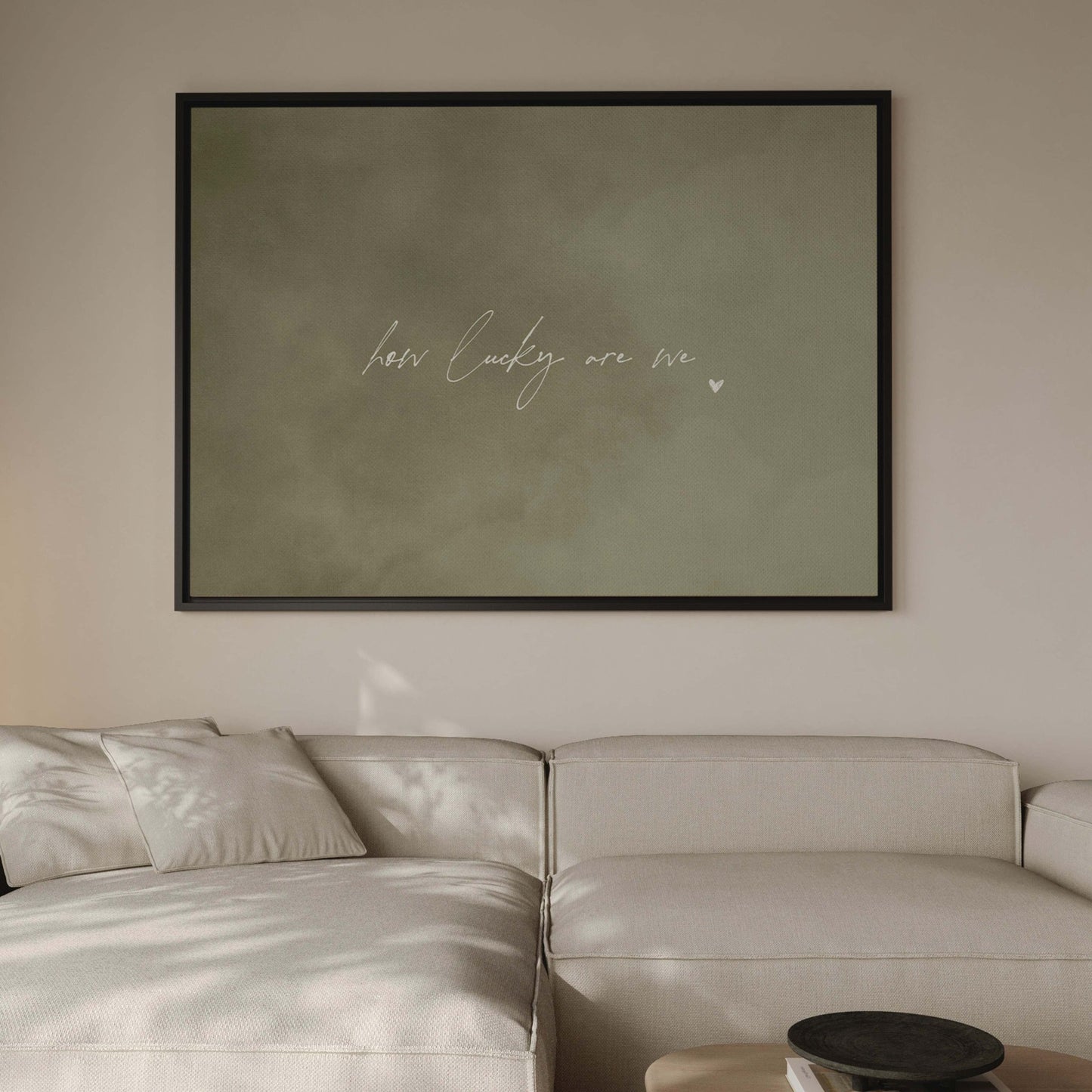 How Lucky Are We Framed Canvas - Olive / Horizontal - AureousHome