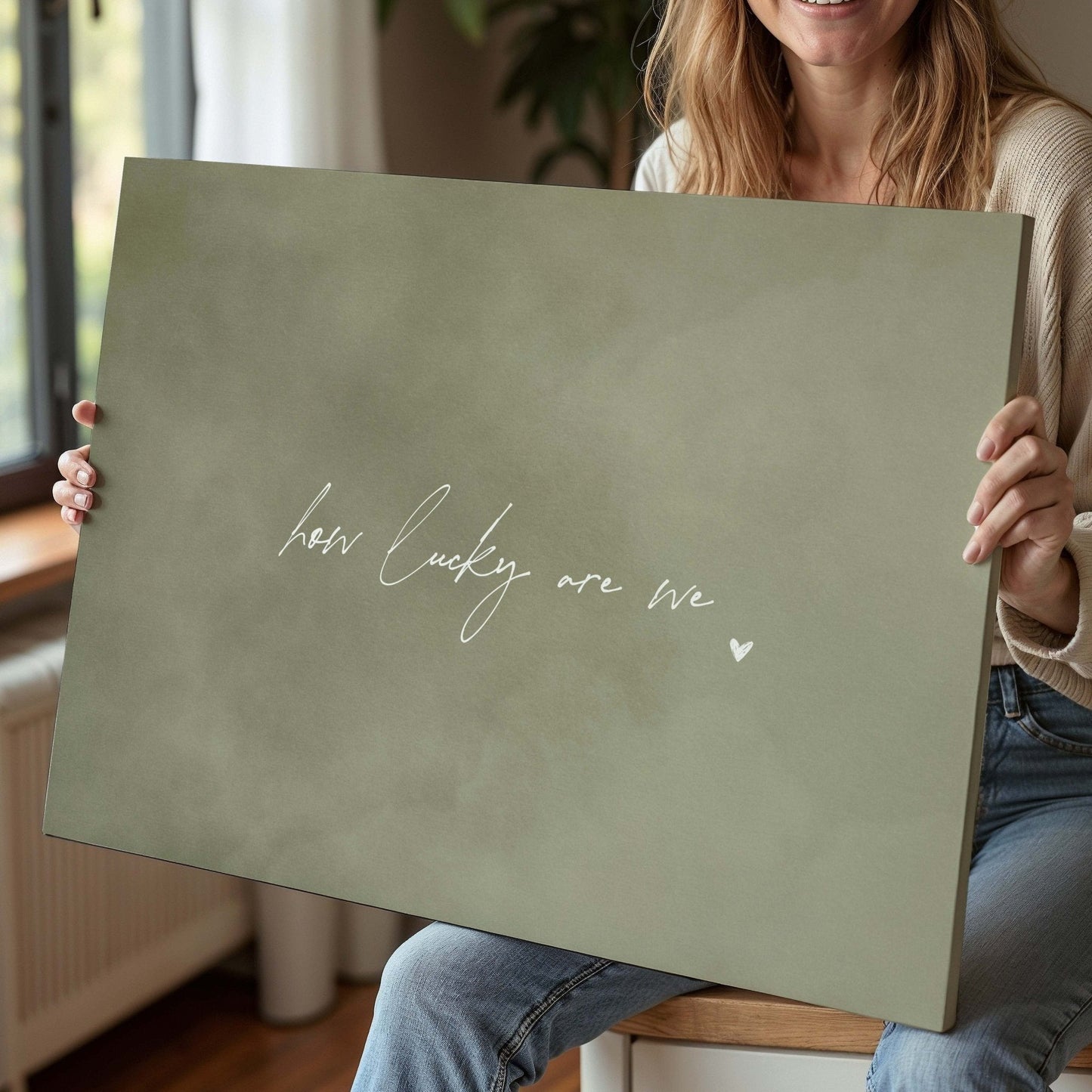 How Lucky Are We Framed Canvas - Olive / Horizontal - AureousHome