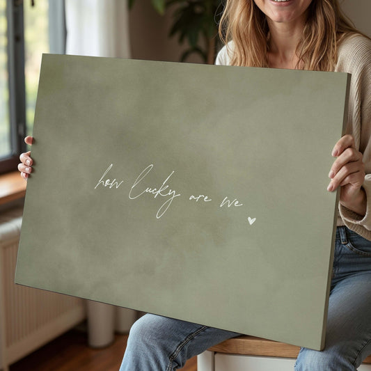 How Lucky Are We Framed Canvas - Olive / Horizontal - AureousHome