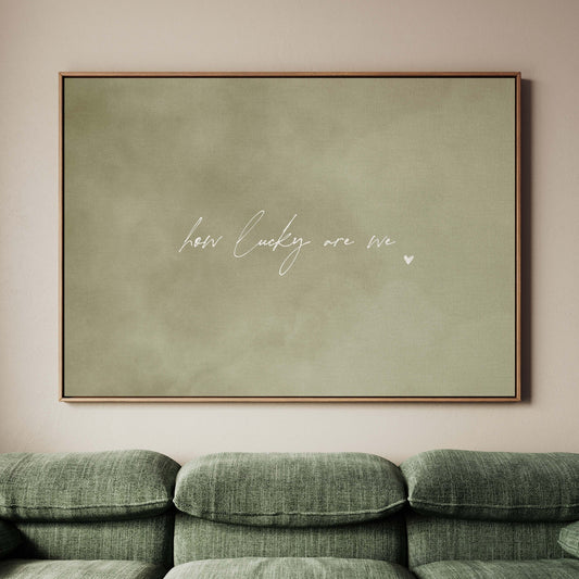 How Lucky Are We Framed Canvas - Olive / Horizontal - AureousHome