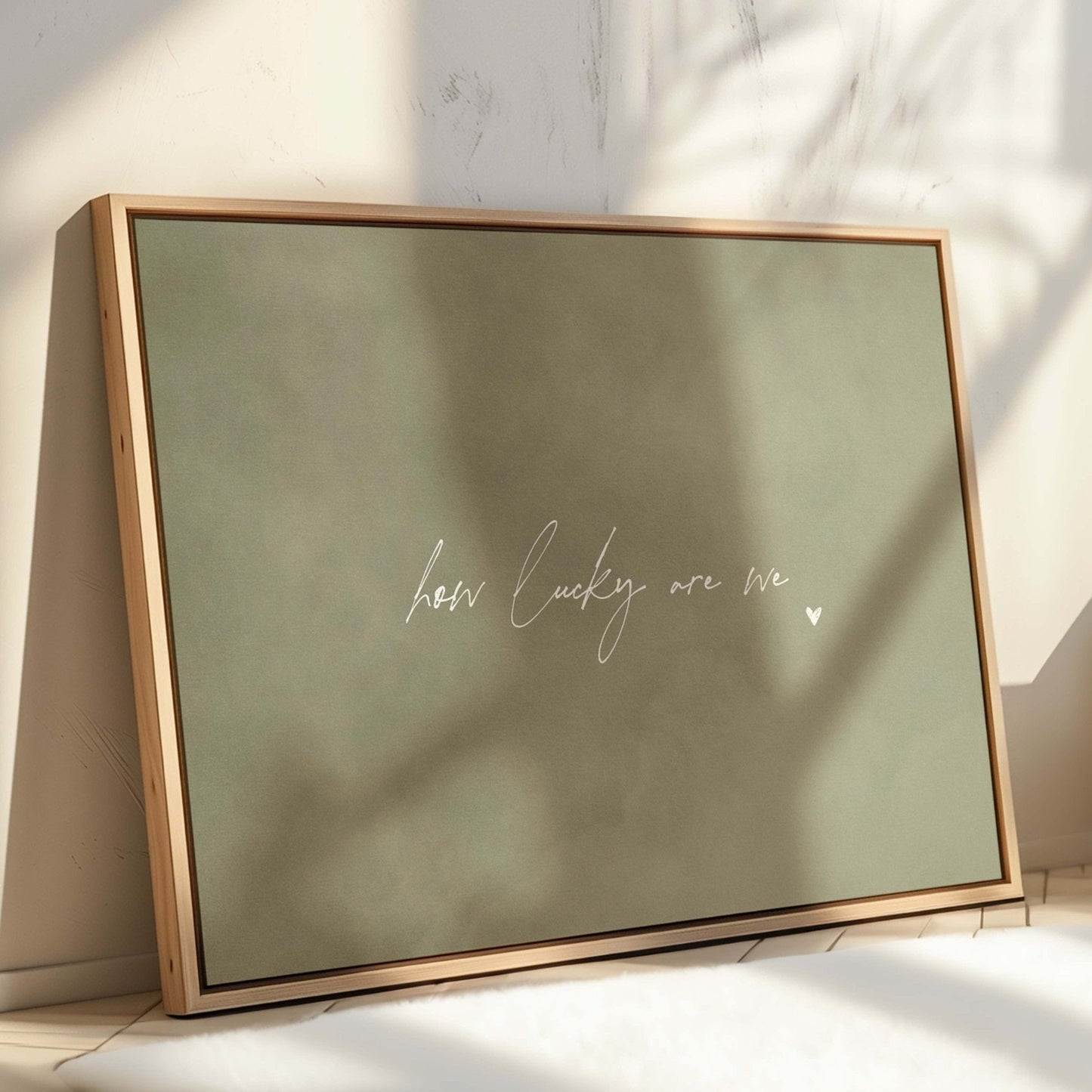 How Lucky Are We Framed Canvas - Olive / Horizontal - AureousHome