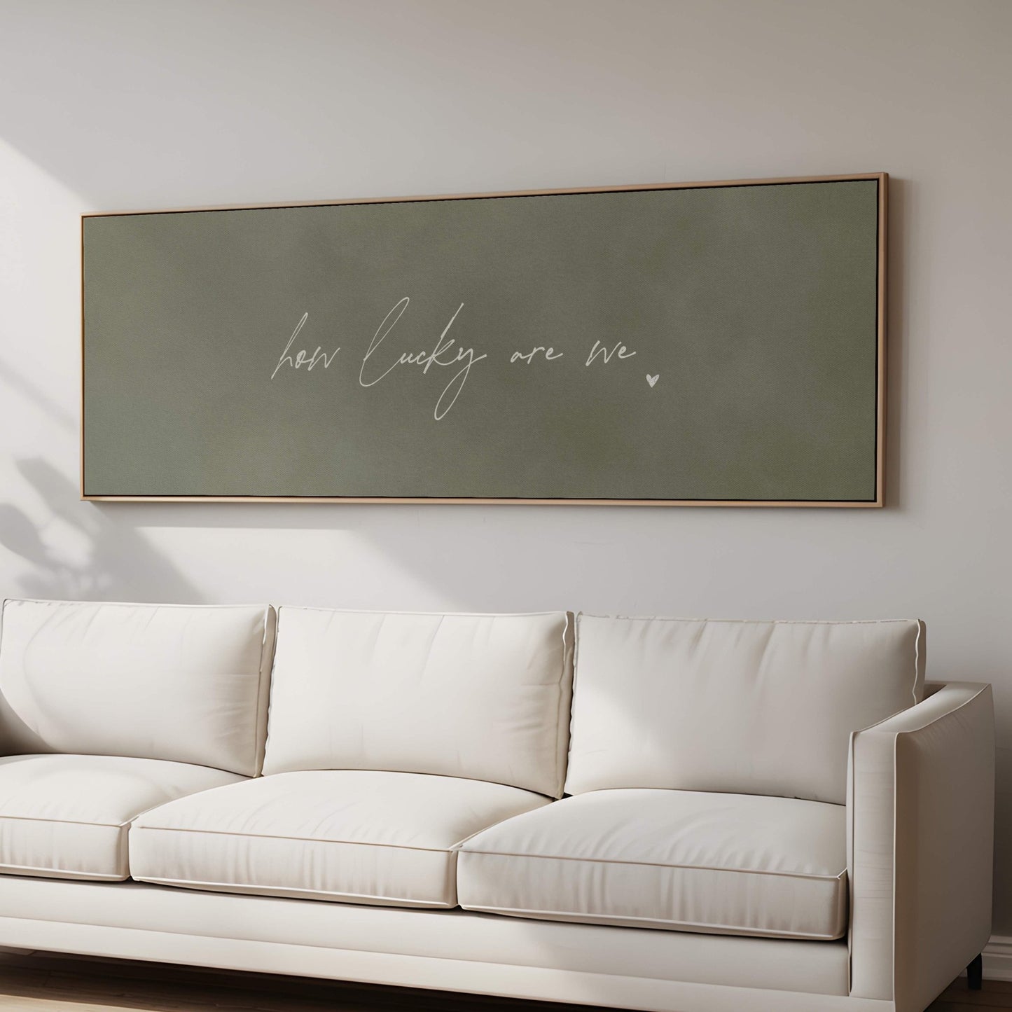 How Lucky Are We Framed Canvas - Olive / Panoramic - AureousHome